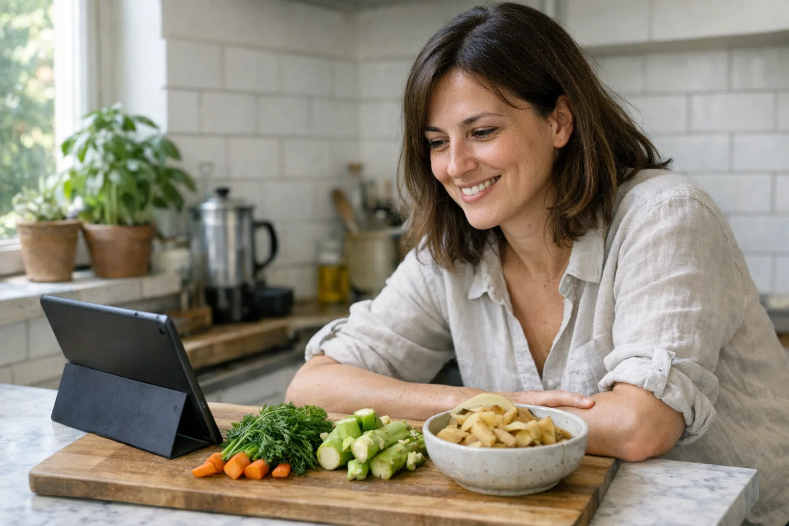 Chiara in cucina col tablet