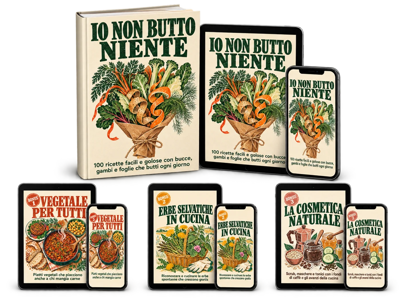 Il ricettario e i tre bonus su libro, tablet e telefono